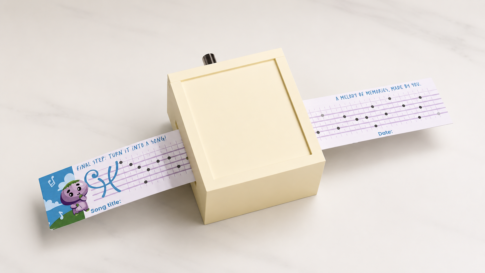 Harmonics music box with a punched melody strip.